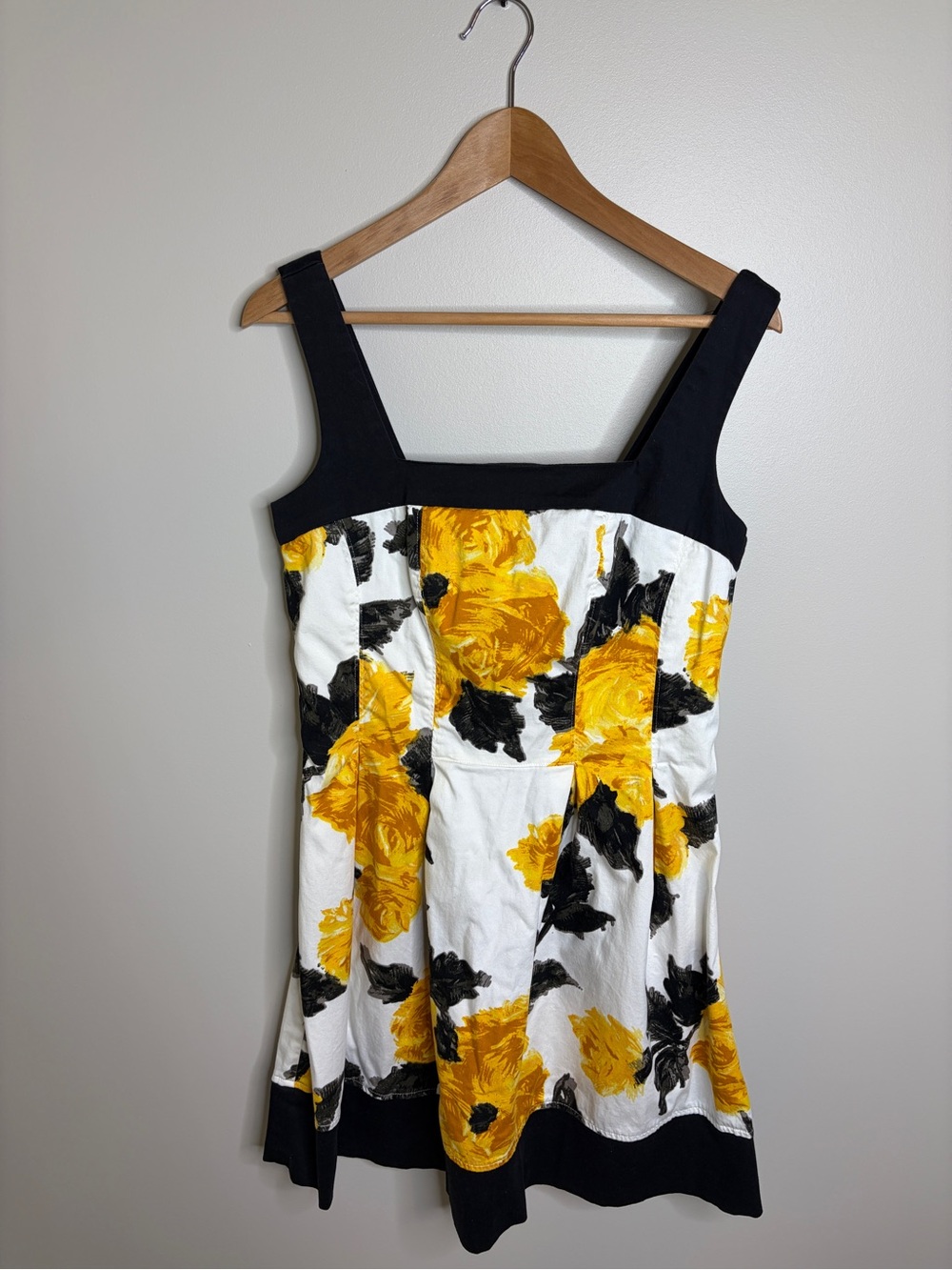 Corey P Black & Yellow Floral Square-Neck A-line Sundress 12